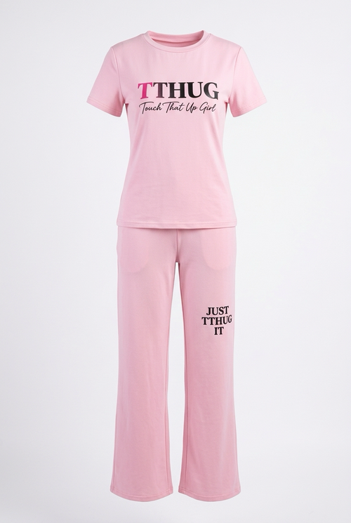 KimiCoco Designs TTHUG pink two-piece activewear set