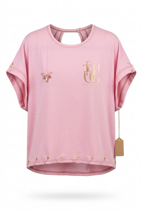 KimiCoco Designs TTHUG pink crossback top, front