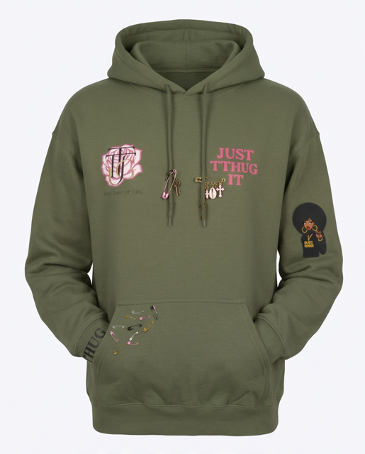 Olive green and pink unisex TTHUG hoodie, KimiCoco Designs